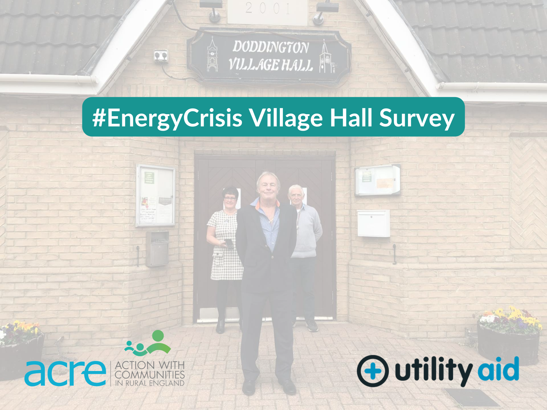 A picture of a village hall with an #energycrisis caption.