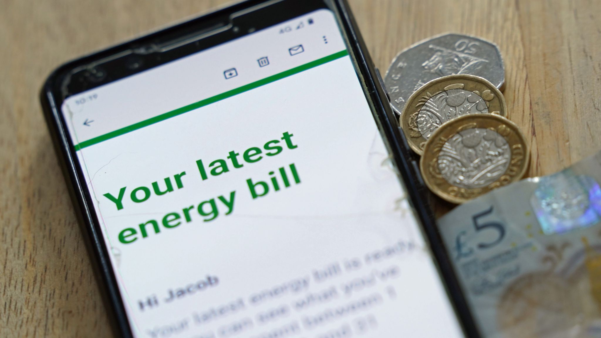 An energy bill on a mobile telephone.